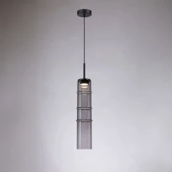Κρεμαστό LED Φωτιστικό Sand Black από Αλουμίνιο με Γκρι Γυαλί 9W 720lm 3000K Dimmable 55x13cm - Section-L - LUCIDO