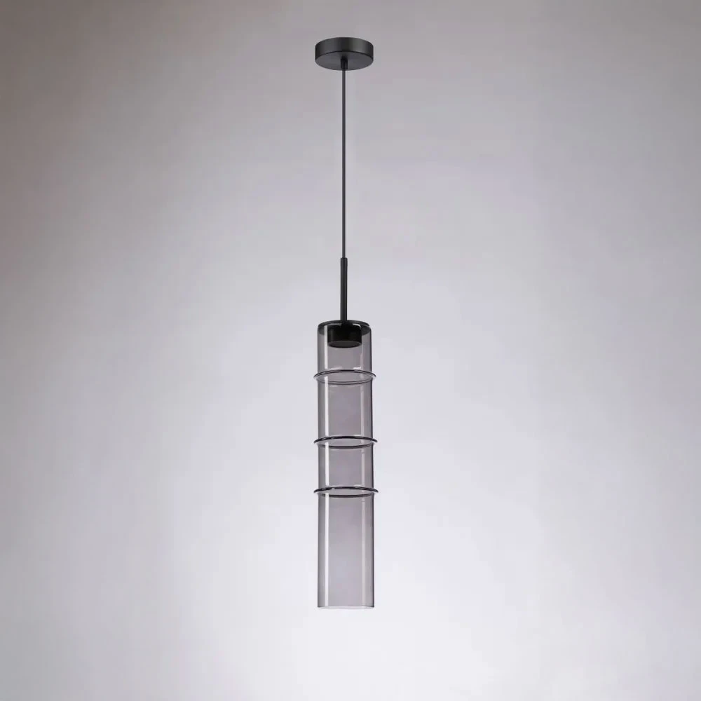 Κρεμαστό LED Φωτιστικό Sand Black από Αλουμίνιο με Γκρι Γυαλί 9W 720lm 3000K Dimmable 55x13cm - Section-L - LUCIDO