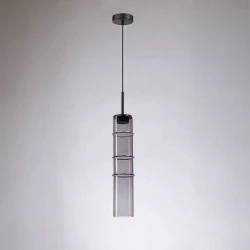 Κρεμαστό LED Φωτιστικό Sand Black από Αλουμίνιο με Γκρι Γυαλί 9W 720lm 3000K Dimmable 55x13cm - Section-L - LUCIDO