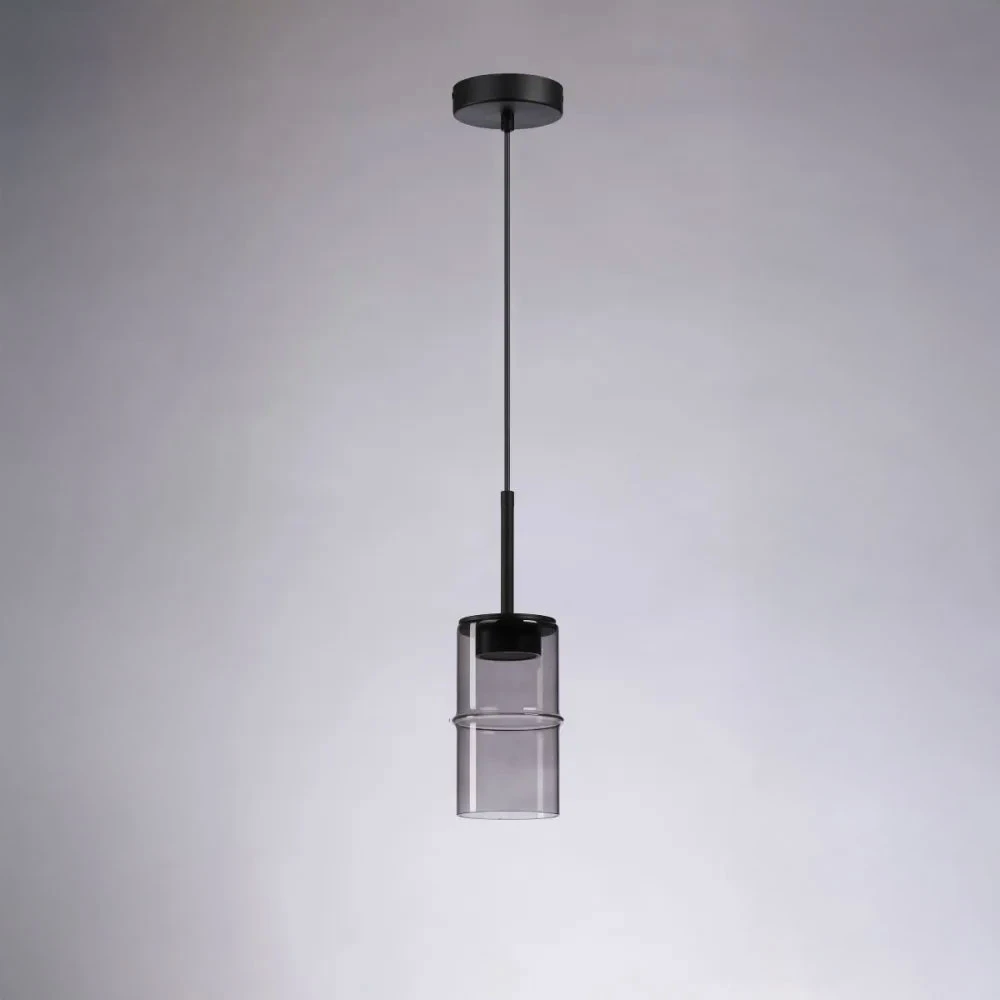 Κρεμαστό LED Φωτιστικό Sand Black από Αλουμίνιο με Γκρι Γυαλί 9W 720lm 3000K Dimmable 20x13cm - Section-S - LUCIDO