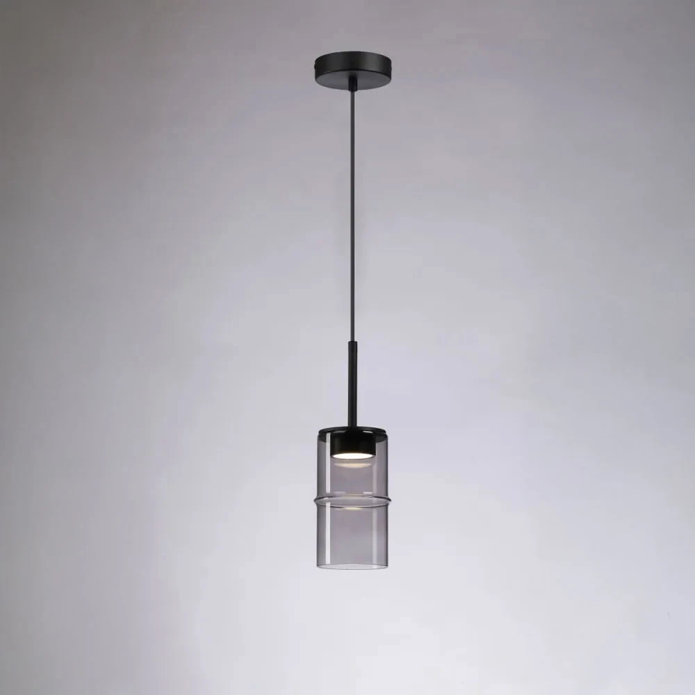 Κρεμαστό LED Φωτιστικό Sand Black από Αλουμίνιο με Γκρι Γυαλί 9W 720lm 3000K Dimmable 20x13cm - Section-S - LUCIDO