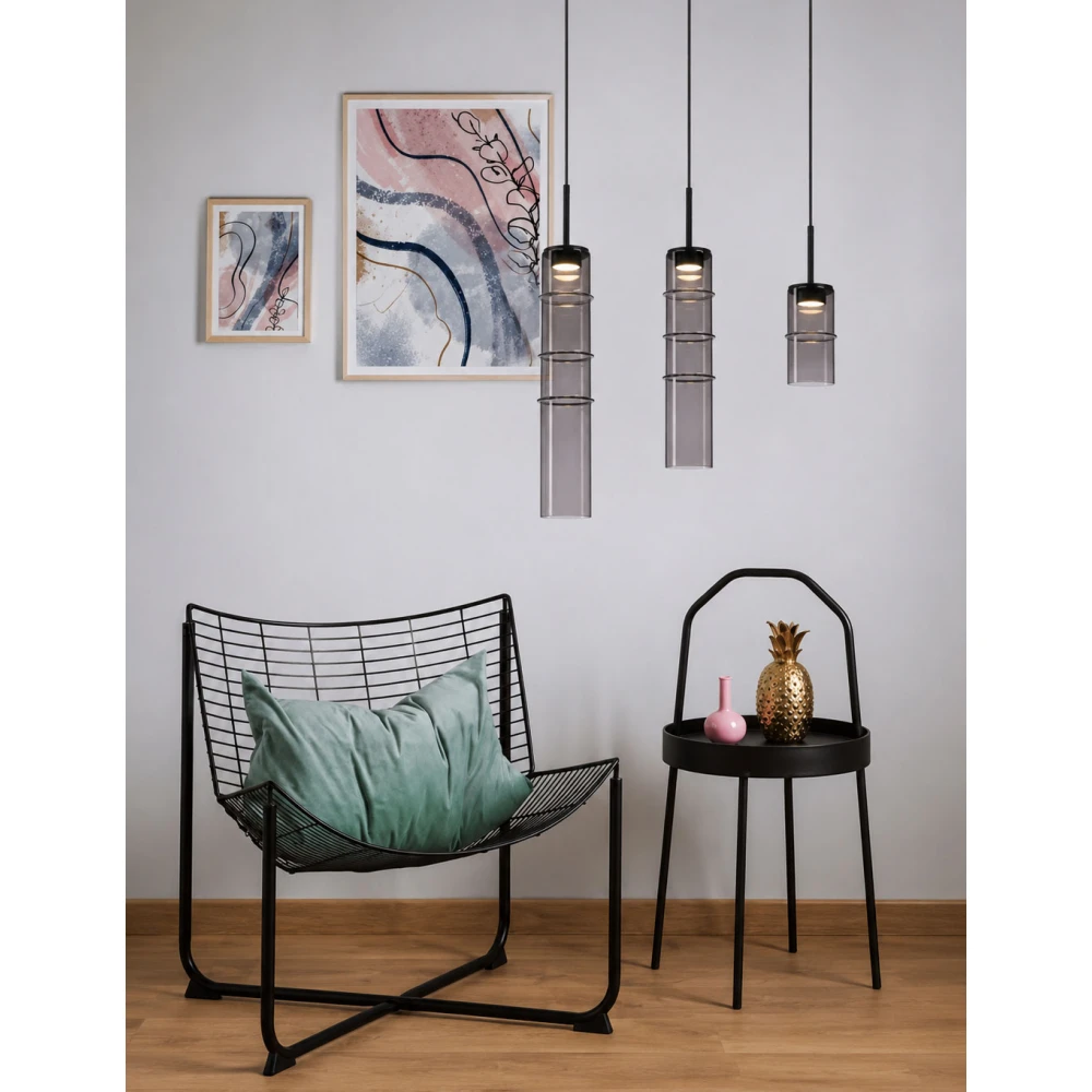 Κρεμαστό LED Φωτιστικό Sand Black από Αλουμίνιο με Γκρι Γυαλί 9W 720lm 3000K Dimmable 20x13cm - Section-S - LUCIDO