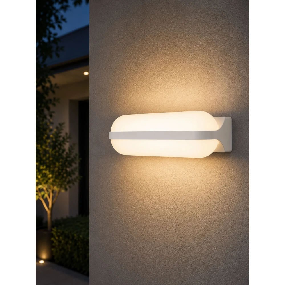 Led Απλίκα Επίτοιχη Up-Down 15W 230V IP65 Θερμό Σε Ματ Λευκό Με Οπαλ PC Κάλυμμα Torpedo - LUCIDO