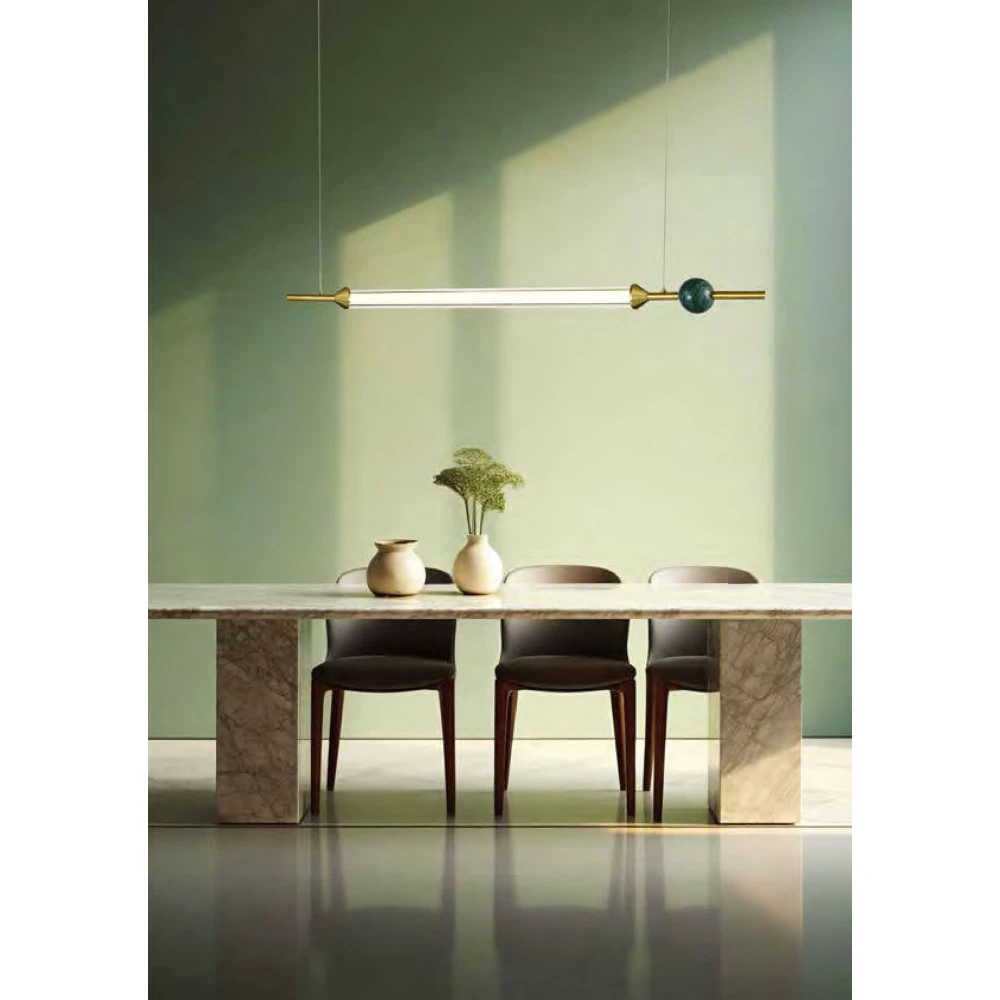 Κρεμαστό LED Φωτιστικό Vision 35W Dimmable σε Αντικέ Ορείχαλκο, Γυαλί και Πράσινο Μάρμαρο 108cm - LUCIDO