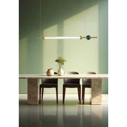 Κρεμαστό LED Φωτιστικό Vision 35W Dimmable σε Αντικέ Ορείχαλκο, Γυαλί και Πράσινο Μάρμαρο 108cm - LUCIDO