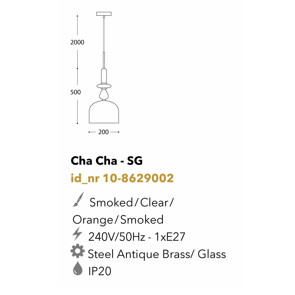 Κρεμαστό Φωτιστικό Μονόφωτο Από Γυαλί Μπλε 1xE27 Cha Cha - BL LUCIDO