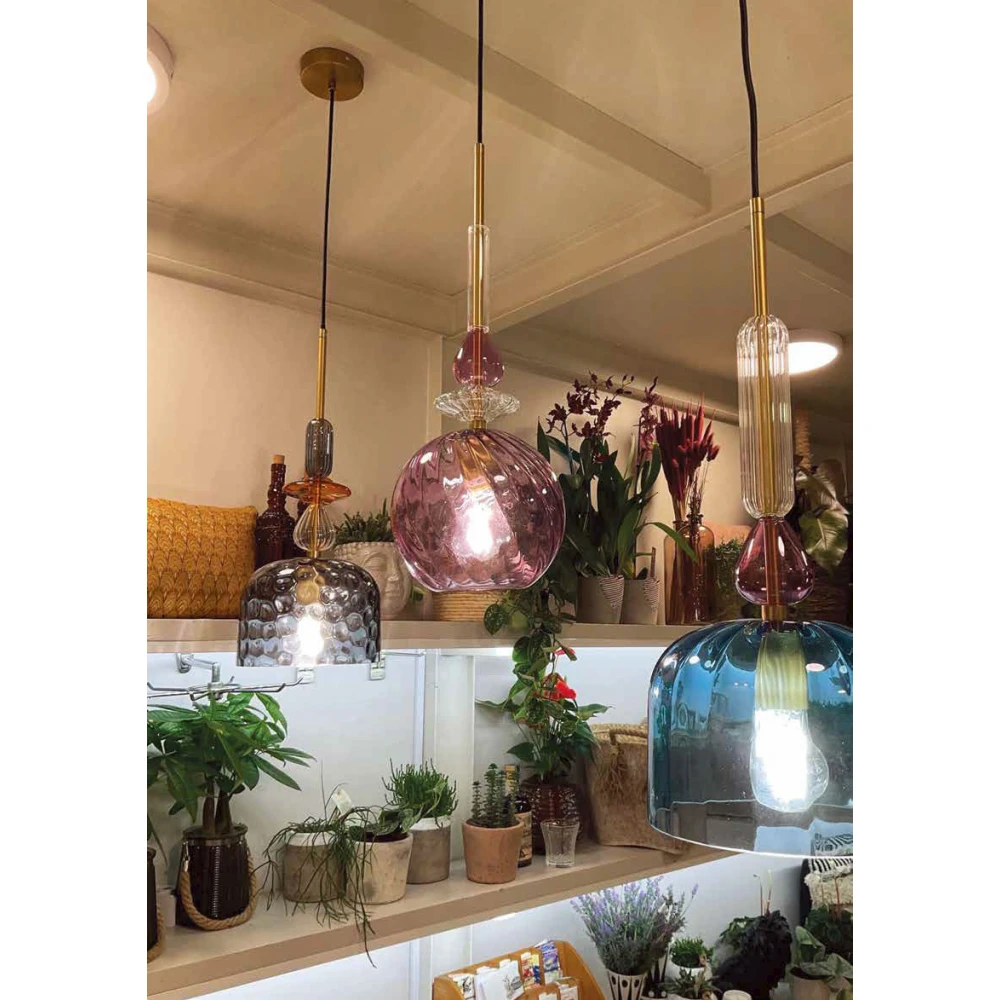 Κρεμαστό Φωτιστικό Μονόφωτο Από Γυαλί Μωβ 1xE27 Cha Cha - PL LUCIDO