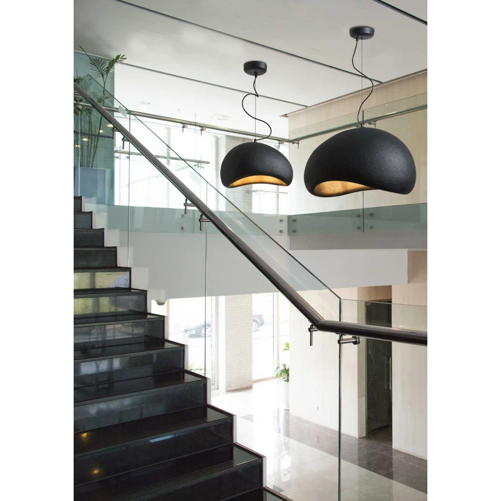 Κρεμαστό Μονόφωτο Μαύρο Από Πολυστερίνη D40cm 1xE27 Φιλοσοφίας Wabi-Sabi