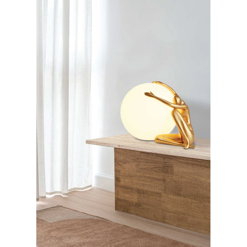 Φωτιστικό Επιτραπέζιο Χρυσό Ματ Και Οπάλ 1xE27 Hugy - LUCIDO