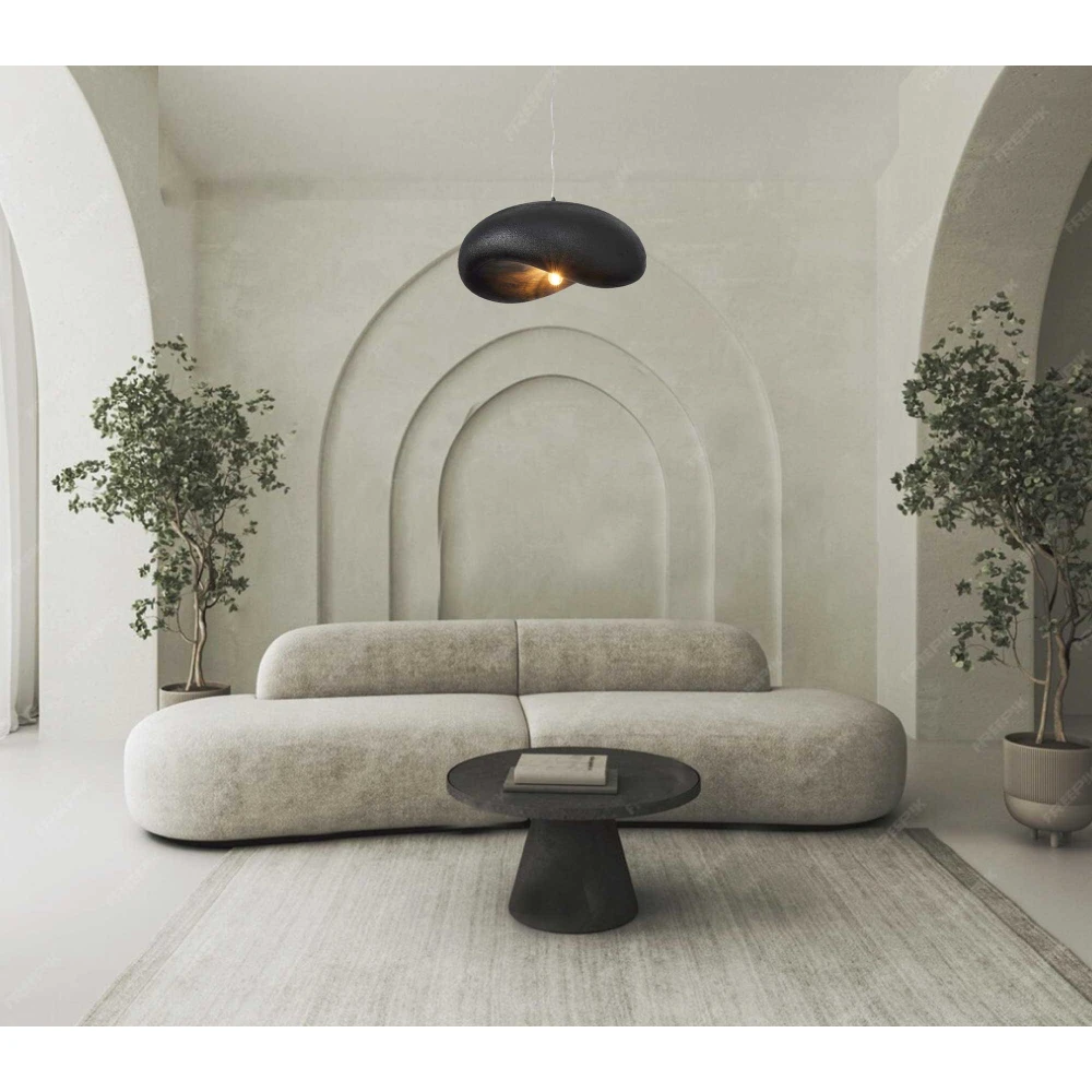 Κρεμαστό Μονόφωτο Μαύρο Από Πολυστερίνη D60cm  1xE27 Φιλοσοφίας Wabi-Sabi