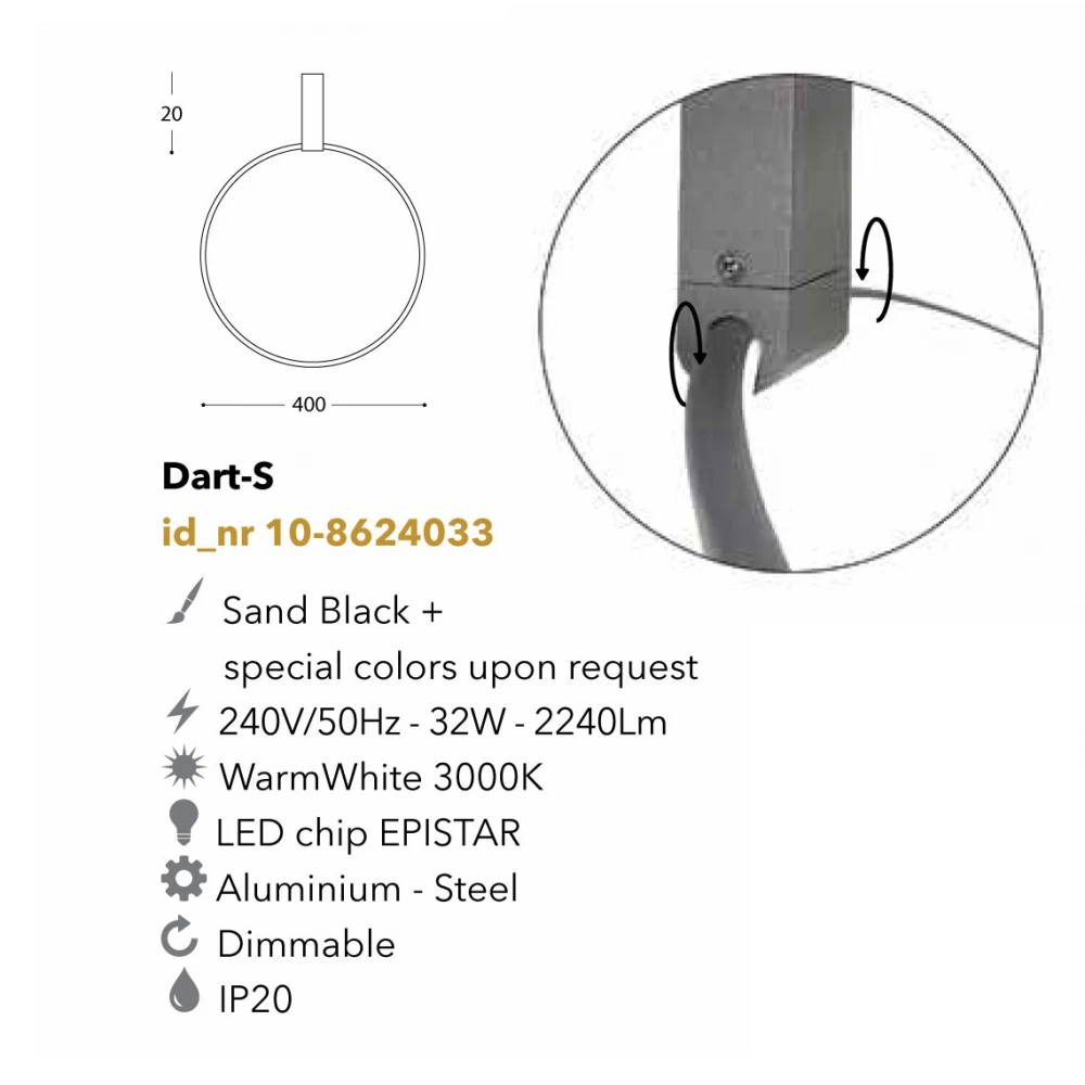 Led Φωτιστικό Οροφής Αλουμινίου Μαύρο D40cm 32W Dart-S LUCIDO