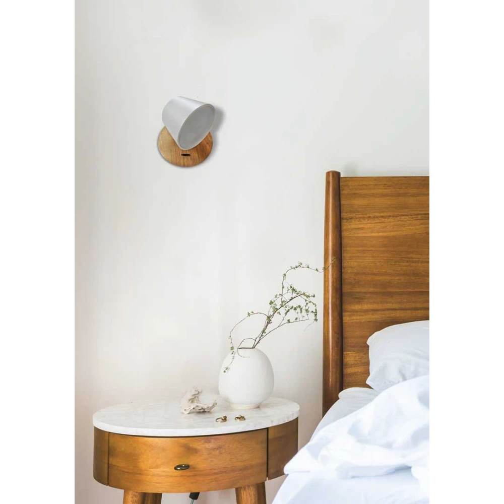 LED Επιτοίχιο Φωτιστικό Από Φυσικό Ξύλο και Αλουμίνιο Λευκό 6W Albergo LUCIDO