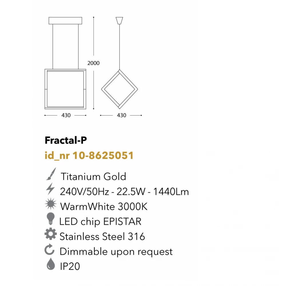 Led Κρεμαστό Φωτιστικό Μεταλλικό Χρυσό 22,5W Fractal-P LUCIDO