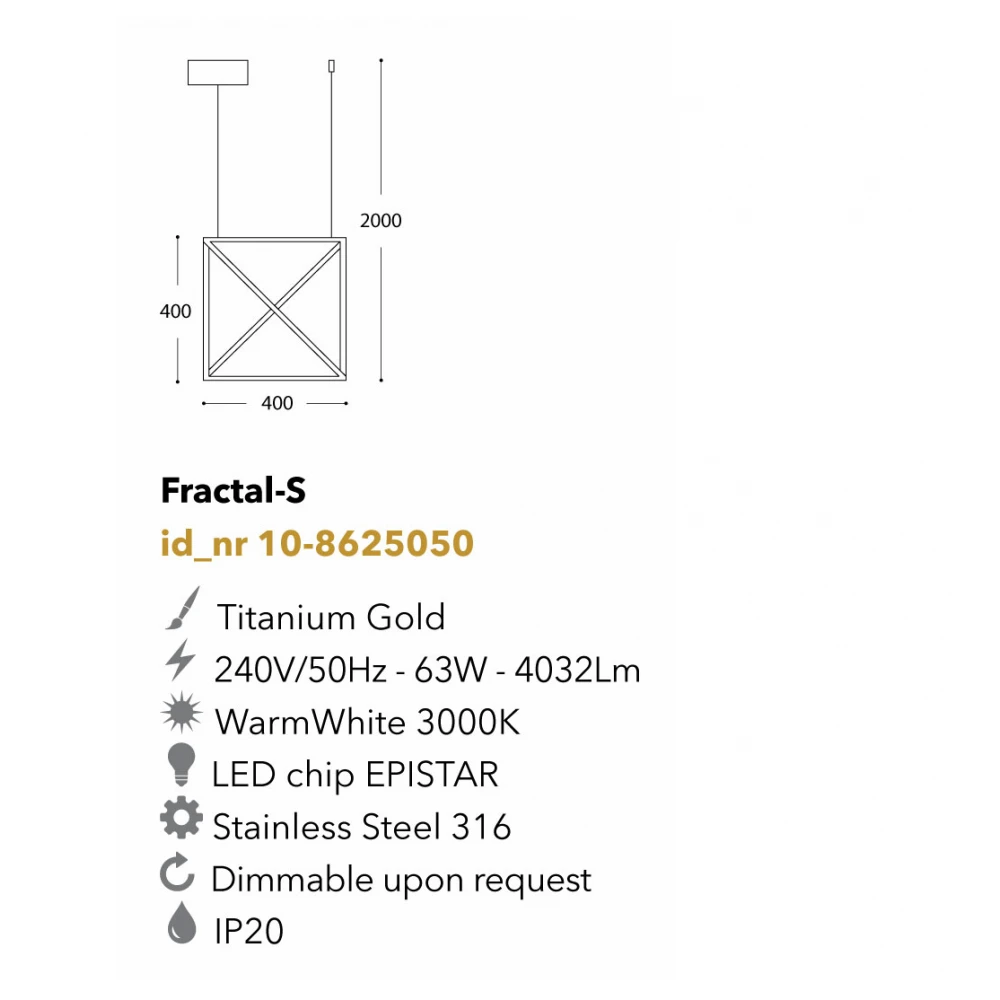 Led Κρεμαστό Φωτιστικό Μεταλλικό Χρυσό 63W Fractal-S LUCIDO
