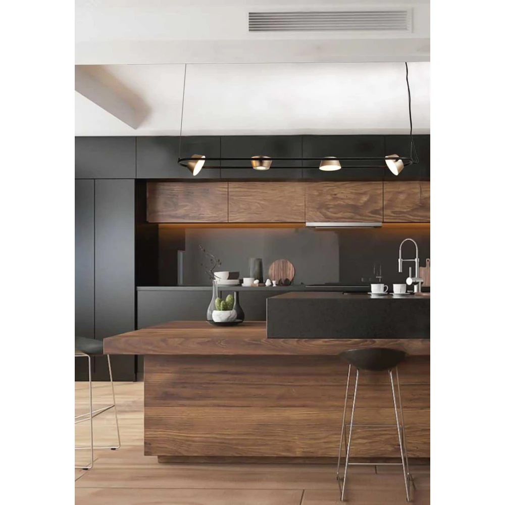 Led Κρεμαστό Φωτιστικό Αλουμινίου Μαύρο Και Σαμπανιζέ 32W Dimmable Hatty LUCIDO