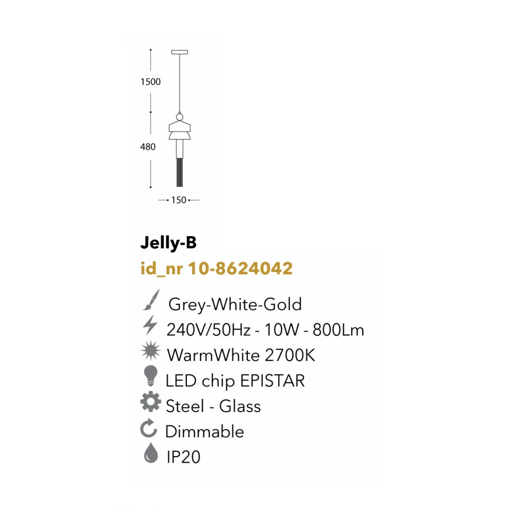 Led Κρεμαστό Φωτιστικό Από Γυαλί Λευκό-Χρυσό 10W Dimmable Jelly-B LUCIDO
