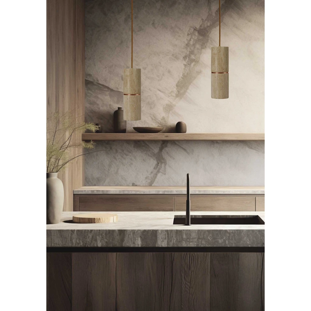 Κρεμαστό Μονόφωτο Φωτιστικό Από Πέτρα Σε Καφέ Χρώμα 1xGU10 Marmo-BR - LUCIDO