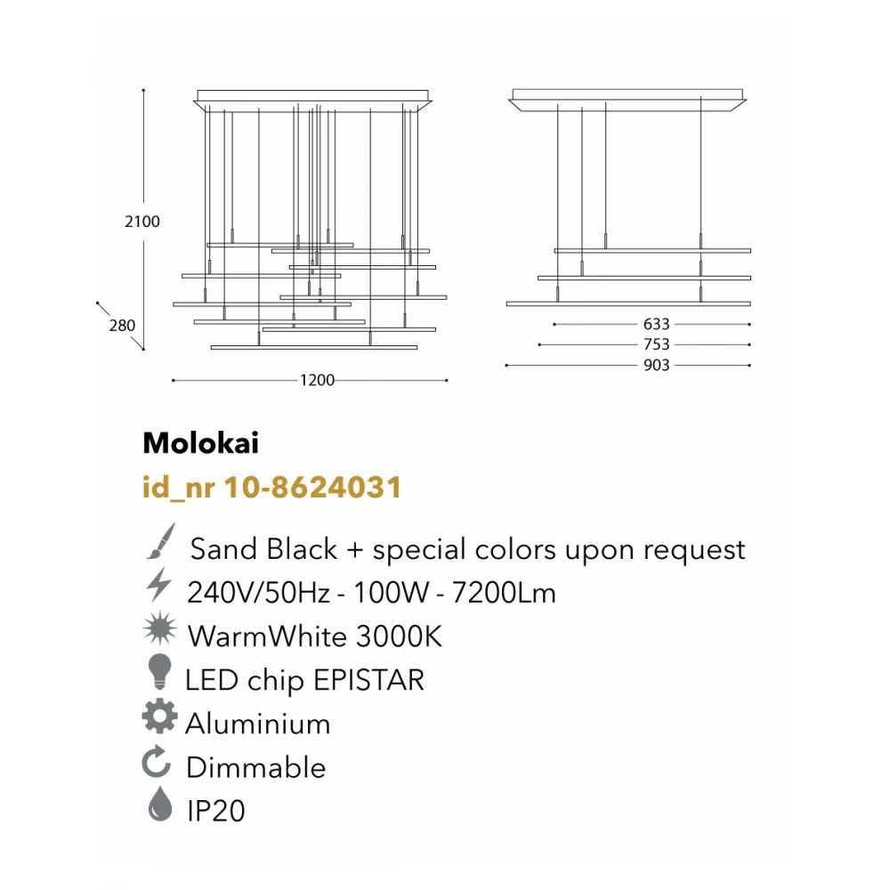 Led Κρεμαστό Φωτιστικό Αλουμινίου Μαύρο 100W Dimmable Molokai LUCIDO