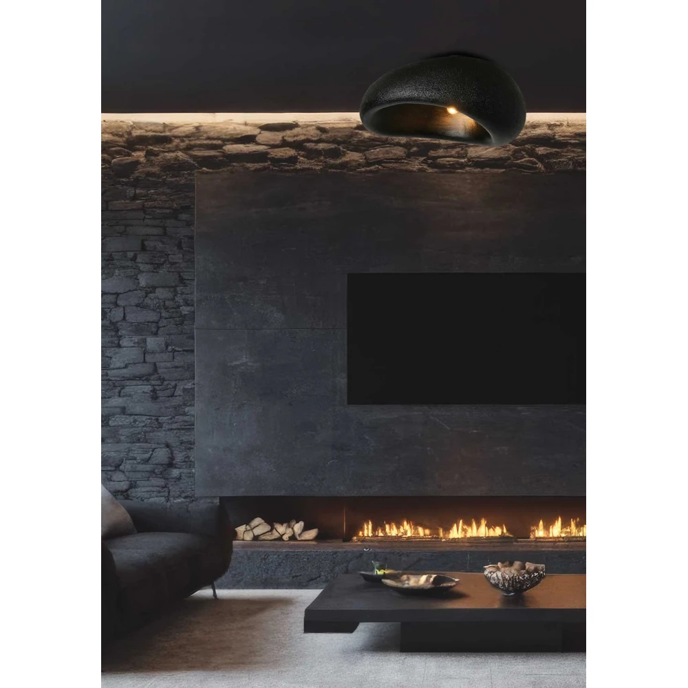 Πλαφονιέρα Οροφής Μαύρη Από Πολυστερίνη D40cm 1xE27 Φιλοσοφίας Wabi-Sabi - Mudcraft-C40 BK