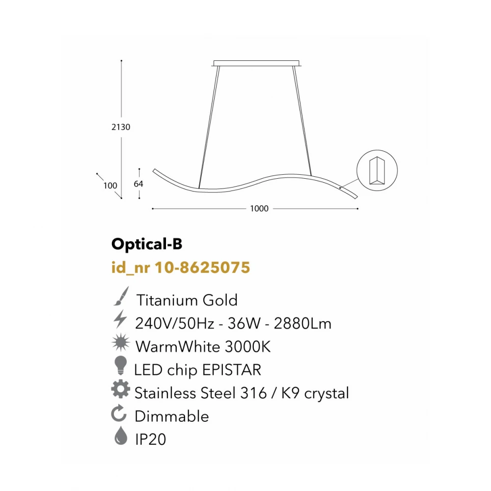 Led Κρεμαστό Φωτιστικό Μεταλλικό Με Κρύσταλλο 36W Dimmable Optical-B - LUCIDO