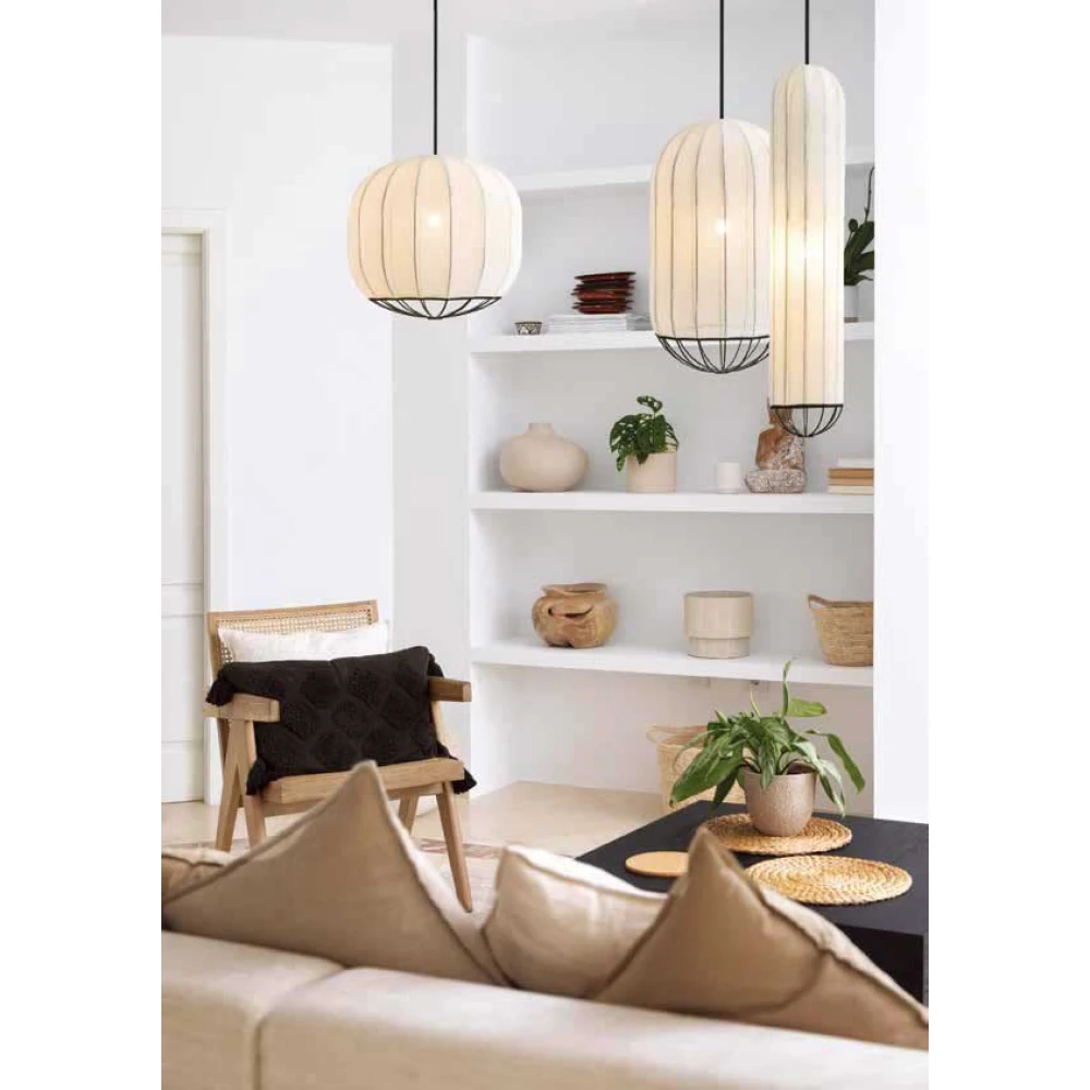 Κρεμαστό Φωτιστικό Μονόφωτο Με Λευκό Ύφασμα 1xE27 Osaka-C - LUCIDO