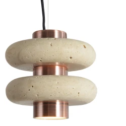 LED Κρεμαστό Μονόφωτο Φωτιστικό Από Πέτρα Σε Μπεζ - Χάλκινο Χρώμα 10W Olympia-BR - LUCIDO