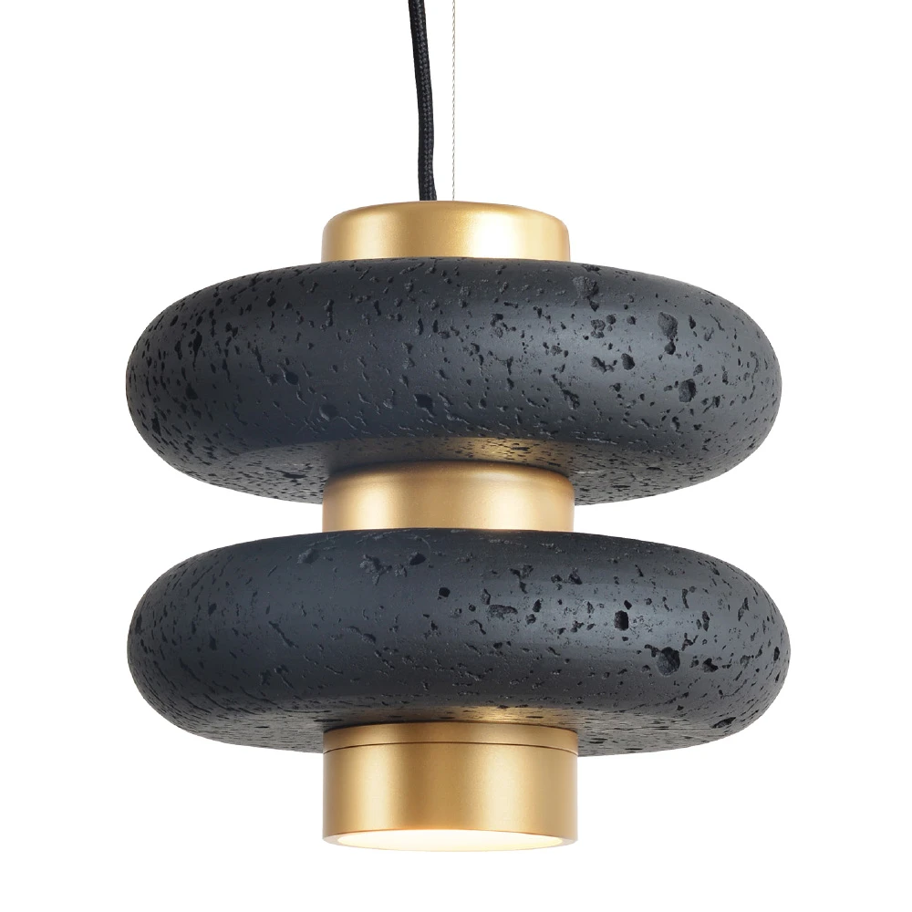 LED Κρεμαστό Μονόφωτο Φωτιστικό Από Πέτρα Σε Μαύρο - Χρυσό Χρώμα 10W Olympia-BK - LUCIDO