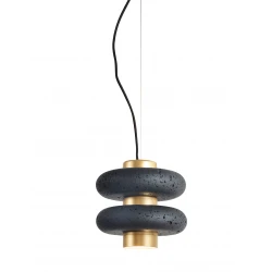 LED Κρεμαστό Μονόφωτο Φωτιστικό Από Πέτρα Σε Μαύρο - Χρυσό Χρώμα 10W Olympia-BK - LUCIDO