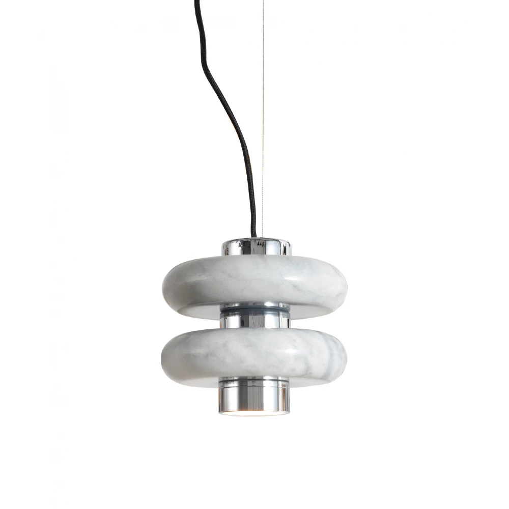 LED Κρεμαστό Μονόφωτο Φωτιστικό Από Μάρμαρο Σε Λευκό - Χρωμέ Χρώμα 10W Olympia-WH - LUCIDO