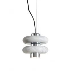 LED Κρεμαστό Μονόφωτο Φωτιστικό Από Μάρμαρο Σε Λευκό - Χρωμέ Χρώμα 10W Olympia-WH - LUCIDO