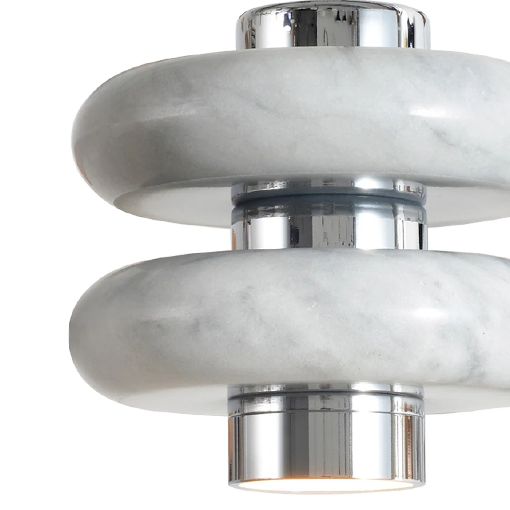 LED Κρεμαστό Μονόφωτο Φωτιστικό Από Μάρμαρο Σε Λευκό - Χρωμέ Χρώμα 10W Olympia-WH - LUCIDO