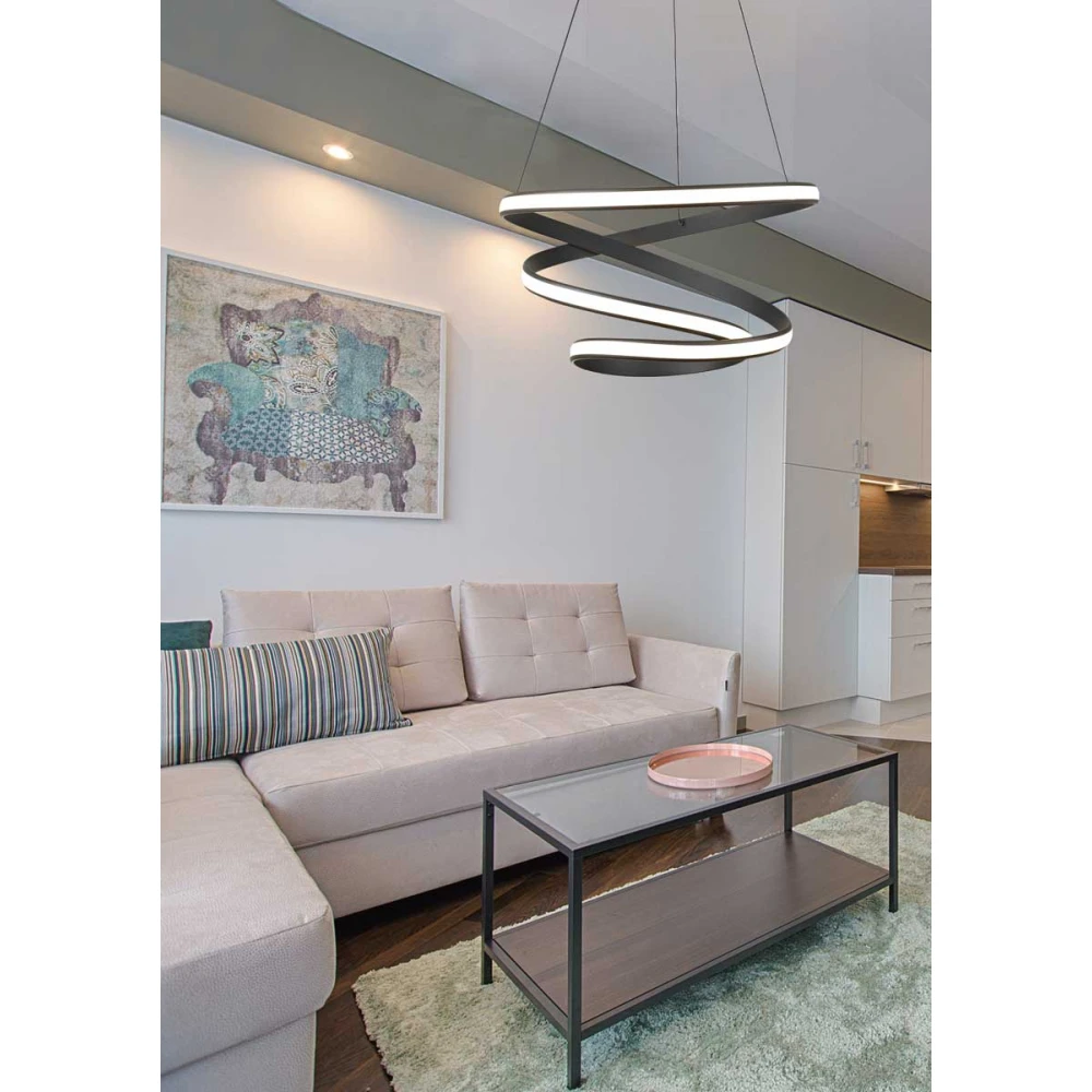 Led Κρεμαστό Φωτιστικό Μαύρο Αλουμινίου ∅60 57W 3000K 4560Lm, SPRING - LUCIDO