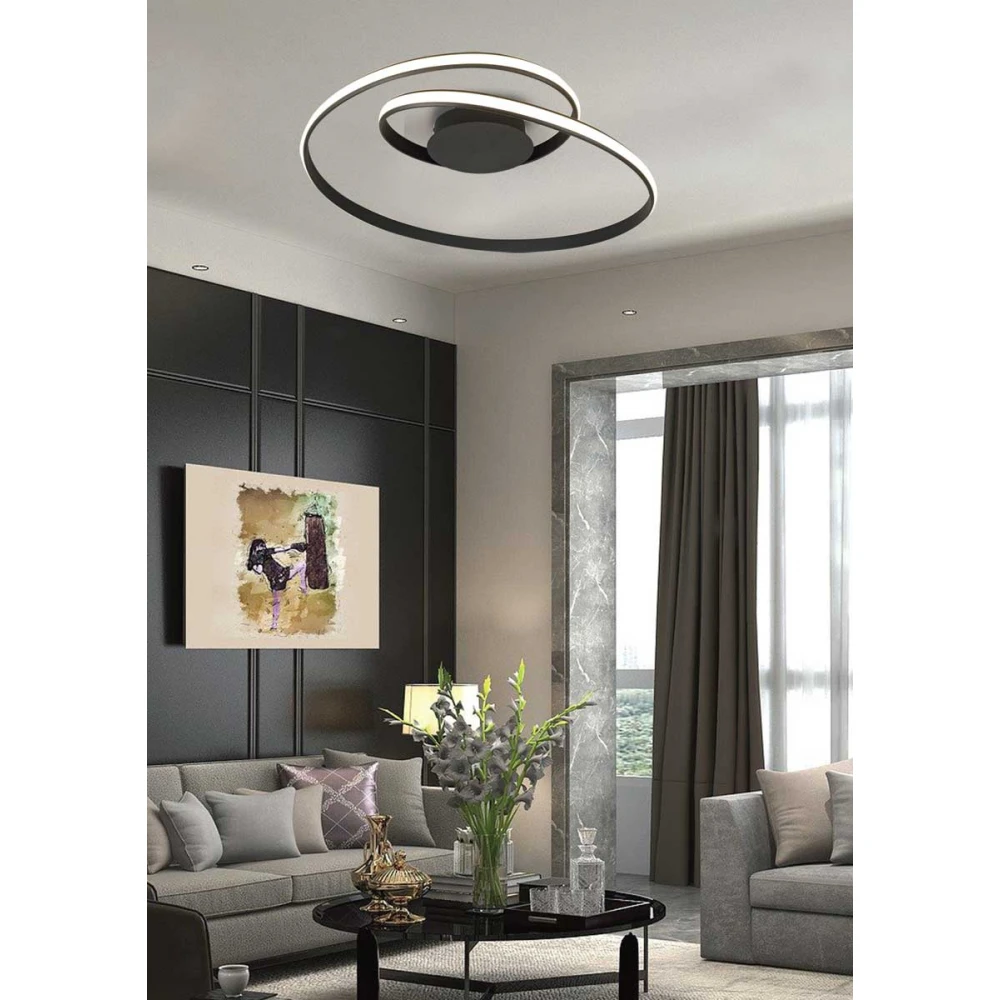 Led Πλαφονιέρα Μαύρη Αλουμινίου ∅80 45W 3000K 3600Lm, SPRING-C - LUCIDO