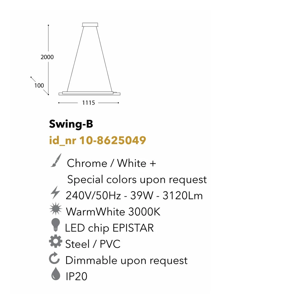 Led Κρεμαστό Φωτιστικό Μεταλλικό Σε Χρώμιο 39W Swing-B LUCIDO