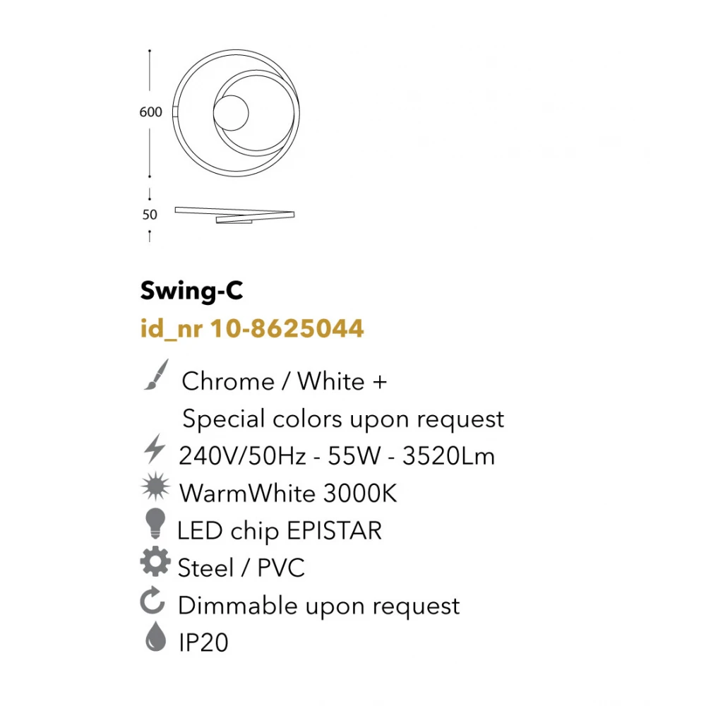 Led Φωτιστικό Οροφής Μεταλλικό σε Χρώμιο 55W Swing-C LUCIDO