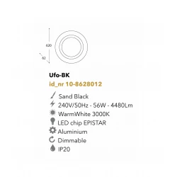 Led Φωτιστικό Οροφής Αλουμινίου Μαύρο D62cm 56W Dimmable UFO BK LUCIDO