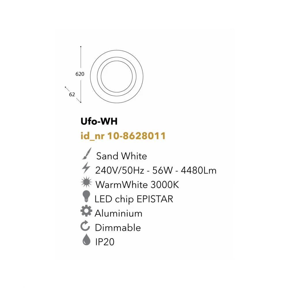 Led Φωτιστικό Οροφής Αλουμινίου Λευκό D62cm 56W Dimmable UFO WH LUCIDO