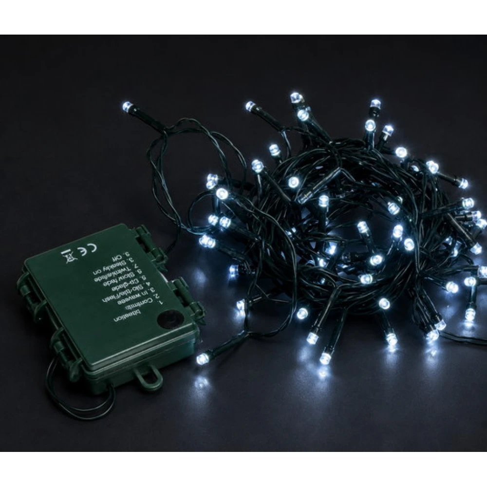100 Led Λαμπάκια Μπαταρίας Με Πρόγραμμα Και Χρονοδιακόπτη Πράσινο Καλώδιο/ Λευκό Λαμπάκι, Απόστασης 7,5 Μέτρων (Kelvin: 6.000 - 10.000)