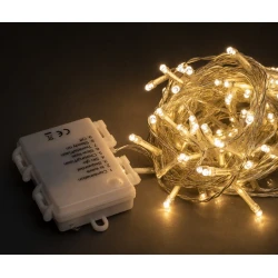 100Led Λαμπάκια Μπαταρίας Με Πρόγραμμα Και Χρονοδιακόπτη Διάφανο Καλώδιο / Θερμό Λαμπάκι , (7,5cm Απόσταση) 7,5 Μέτρα (Kelvin: 2.500 - 3.000)