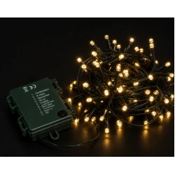 100Led Λαμπάκια Μπαταρίας Με Πρόγραμμα Και Χρονοδιακόπτη Πράσινο Καλώδιο / Θερμό Λαμπάκι , 7,5 Μέτρα (Kelvin: 2.500 - 2.800)