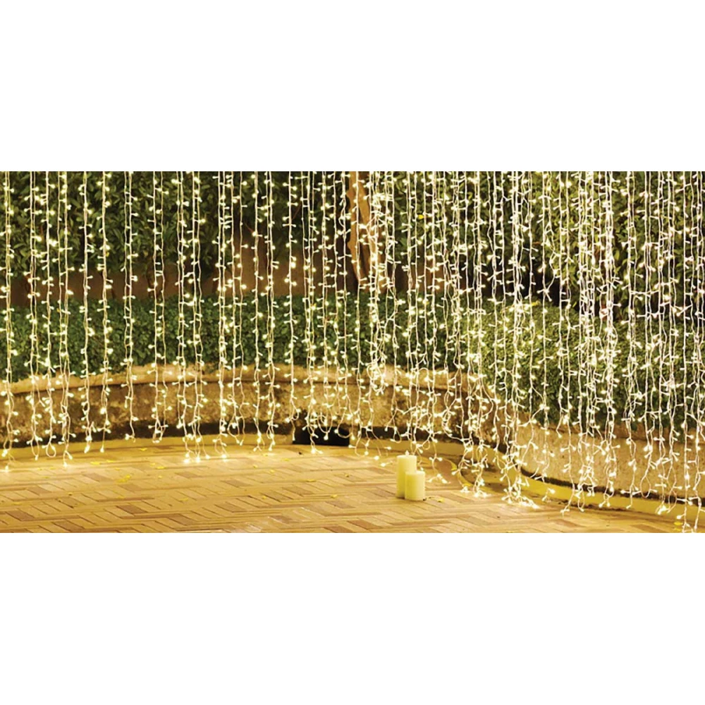 360Led Σταθερή Συμμετρική Κουρτίνα Ip44 Με Επέκταση 200 x 200(H)cm,Διάφανο Καλώδιο/Θερμό Λαμπάκι (Kelvin: 2.500 - 3.000)