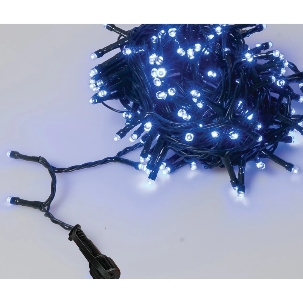 100Led Λαμπάκια Με Πρόγραμμα,Επέκταση Και Μετασχηματιστή Ip44 ,Πράσινο Καλώδιο/Μπλε Λαμπάκι 5 Μέτρα (5cm Απόσταση)