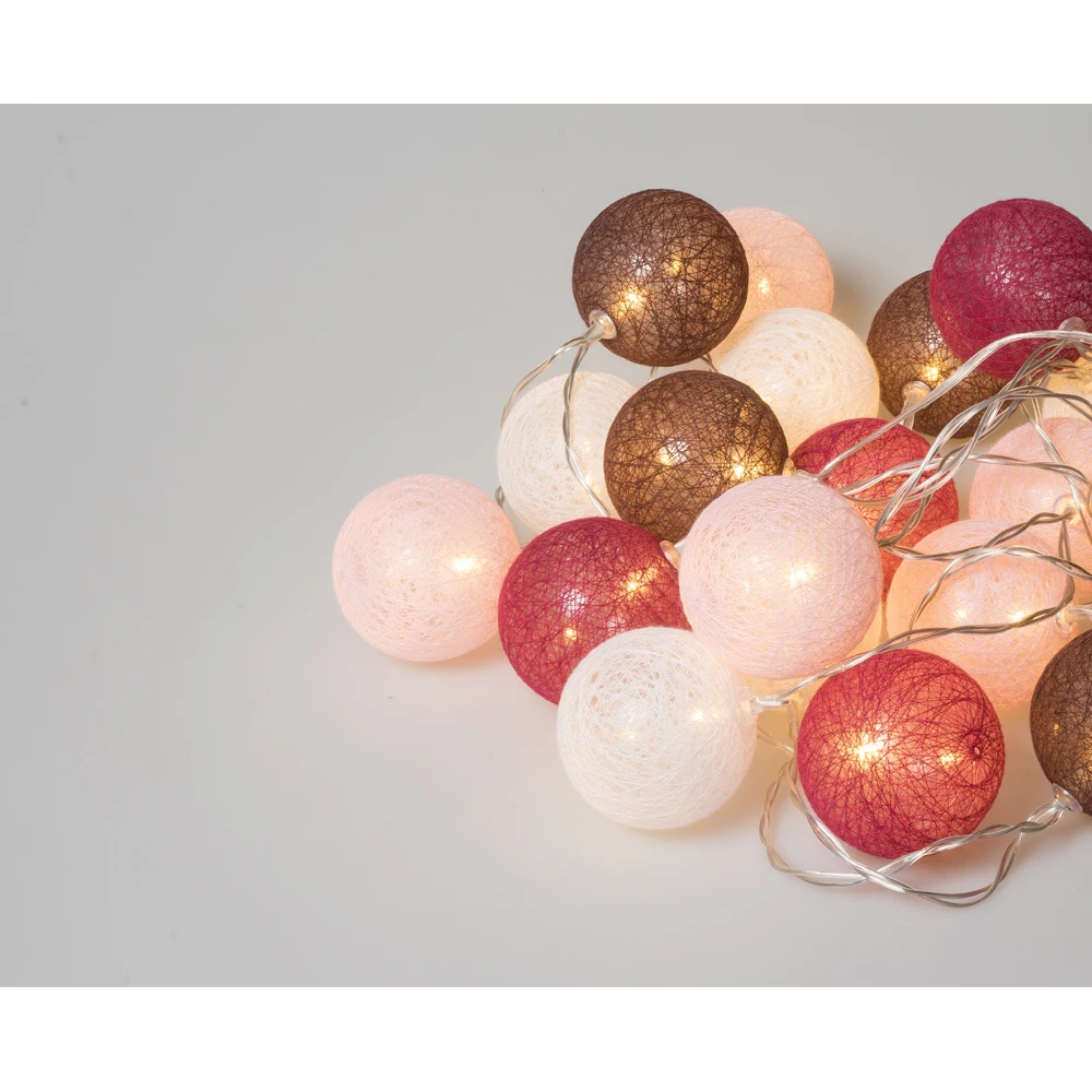 20Led Φωτάκια Σταθερά Με Μπάλες Cotton 6cm Με Μετασχηματιστή Ip44 Και Χρονοδιακόπτη 6 Ωρών Με Θερμό Φωτισμό 3 Μέτρα