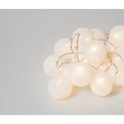 20Led Φωτάκια Σταθερά Με Μπάλες Cotton 6cm Με Μετασχηματιστή Ip44 Και Χρονοδιακόπτη 6 Ωρών Με Θερμό Φωτισμό 3 Μέτρα