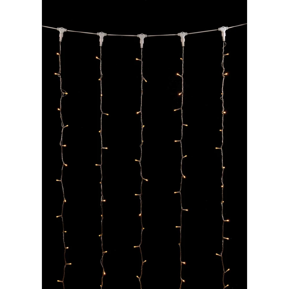 Led Κουρτίνα Συμμετρική IP20,Με Επέκταση 2 x 10 Μέτρα, Διάφανο Καλώδιο, Θερμό Λαμπάκι, 1000 Led