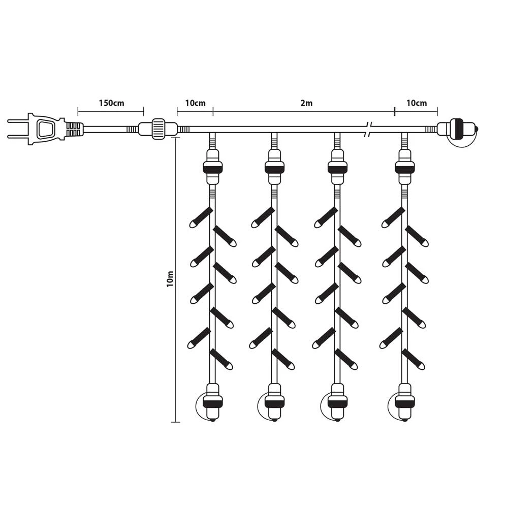 Led Κουρτίνα Συμμετρική IP20,Με Επέκταση 2 x 10 Μέτρα, Διάφανο Καλώδιο, Θερμό Λαμπάκι, 1000 Led