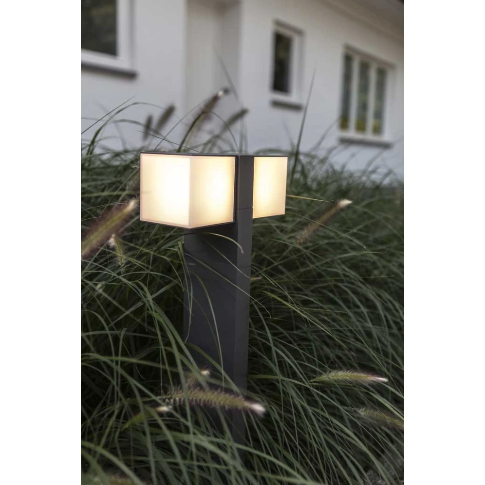 LED Κολωνάκι Αλουμινίου Με Περιστρεφόμενες Κεφαλές Σκούρο Γκρι 24.4W IP54 CUBA - LUTEC