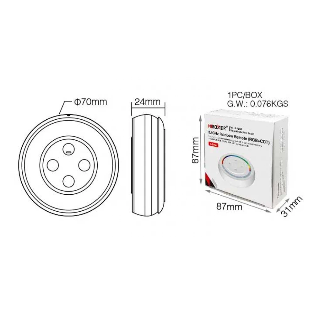 Mi-Light Pilot Round RGB+CCT S2W+ 4-Zone Rainbow Remote Λευκό