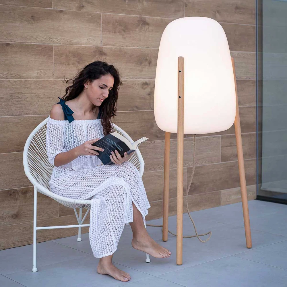 ROCKET 145 Επιδαπέδιο Φωτιστικό Εξωτερικού Χώρου Λευκό Με Ξύλινα Πόδια Ηλιακό - Επαναφορτιζόμενο Χωρις Καλώδιο - RGB WHITES IP65 - New Garden