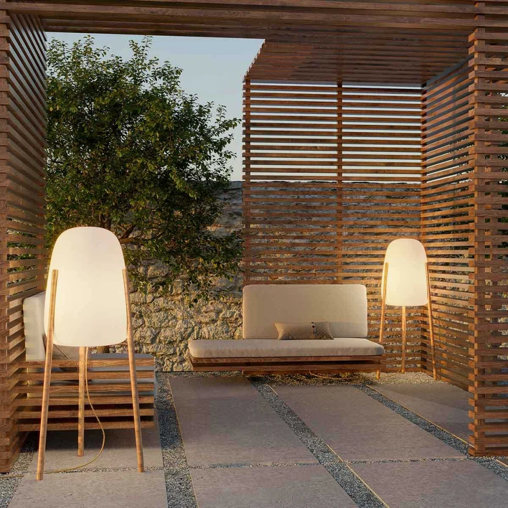 ROCKET 145 Επιδαπέδιο Φωτιστικό Εξωτερικού Χώρου Λευκό Με Ξύλινα Πόδια Ηλιακό - Επαναφορτιζόμενο Χωρις Καλώδιο - RGB WHITES IP65 - New Garden